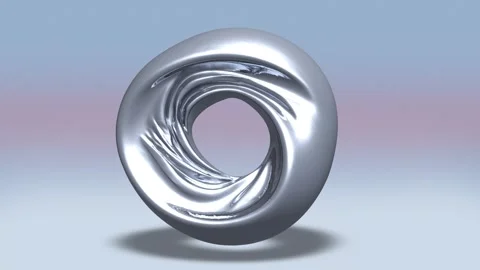 4K seamless loop of a rotating chrome abstract ring with smooth fluid geometr Stock Footage 321971773