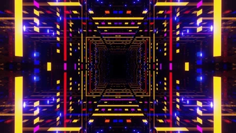 4k seamless looped animation. Fly through mirror symmetrical tunnel with neon Stock Footage 201217972