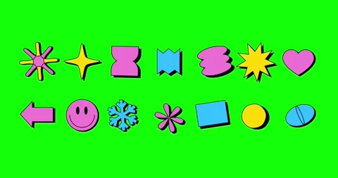 4k seamless retro shapes. Loop Animation neo brutalism shape on green screen. Stock Footage 239997238
