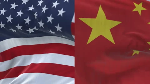 4k Seamless United States of America & China Flag sky background,USA US CHN CN. Stock Footage