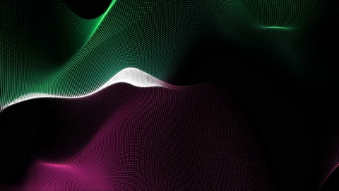 4K Seamless wavy background. Glowing green and pink neon waves Stock Footage 115742001