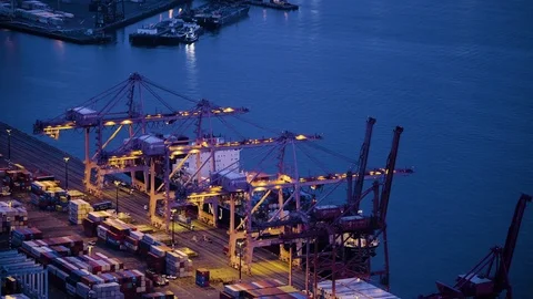 4K Seattle Ports loading at night Stock Footage 73458836