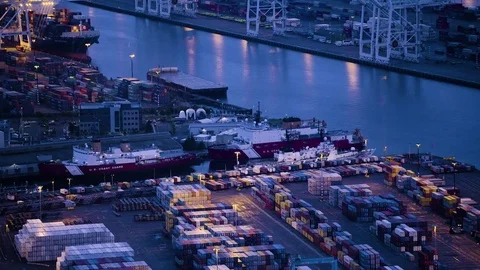 4K Seattle Ports loading at night Stock Footage 73463090