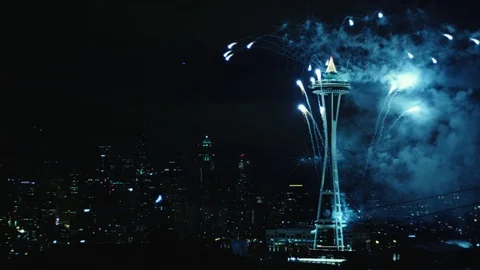 4K: Seattle Space Needle Fireworks Stock Footage 72797474
