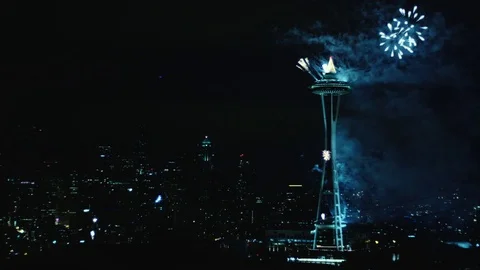 4K: Seattle Space Needle Fireworks Stock Footage 72800765