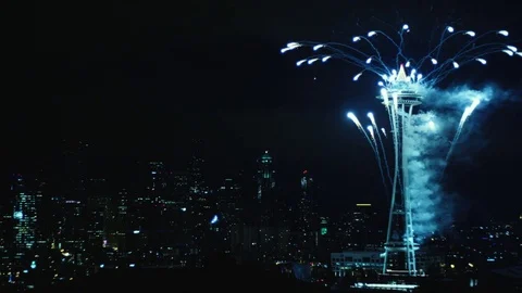 4K: Seattle Space Needle Fireworks Stock Footage 72865351
