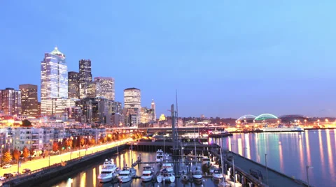 4K Seattle Twilight Fast Day Night Transition, Time Lapse Video stock 34631783