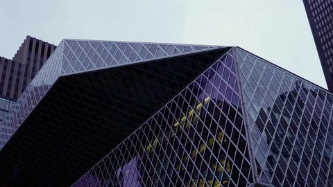 4K Seattle Washington building downtown near public library Stock Footage 73499345