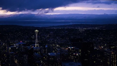 4K Seattle Washington downtown at night time Stock Footage 73461386