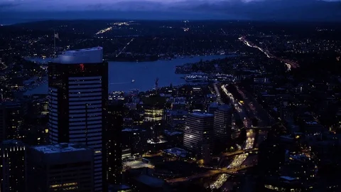4K Seattle Washington downtown at night time Stock Footage 73462811
