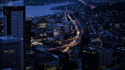 4K Seattle Washington downtown at night time Stock Footage 73462957