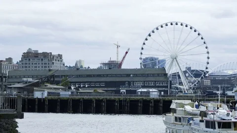 4K Seattle Washington ferris wheel during day Stock Footage 73476351