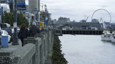 4K Seattle Washington waterfront during day Stock Footage 73476542