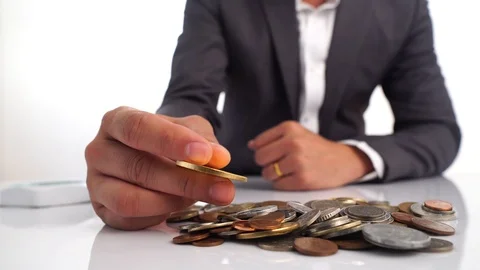 4k Selective focus at bitcoin in young business man hand  Stock Footage 88437472