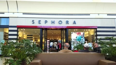 4K Sephora cosmetics mall storefront Stock Footage 63023517