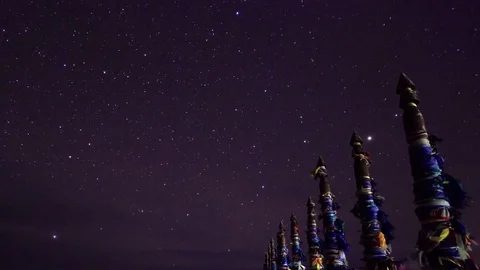 4K. Serge Poles. Starry night over the island Olkhon. Burkhan Cape, Olkhon .. Stock Footage 73958341