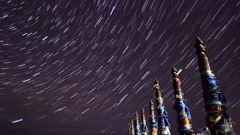 4K. Serge Poles. Starry night over the island Olkhon. Burkhan Cape, Olkhon is Video stock 106933831