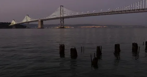 4K SF Bay Bridge Evening 스톡 동영상 76430518