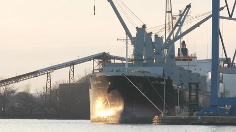 4K Ship and Crane Transferring Supplies Stock Footage 33624571