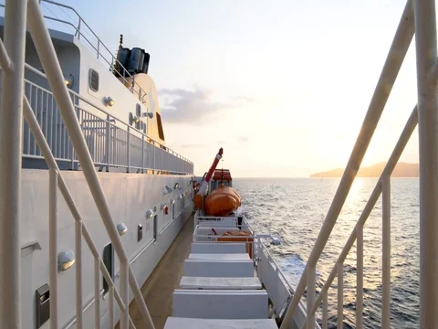 4k Ship - Inside in moviment with sunset as background Stock Footage 77457141