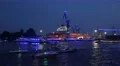 4k Ship parade at blue illuminated docks in Hamburg harbour 4k or 4k+ Resolution