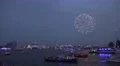 4k Ship parade with fireworks in blue illuminated Hamburg harbour 4k or 4k+ Resolution
