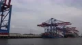 4k Shipping along the dockside with big container ship in Hamburg harbour 4k or 4k+ Resolution
