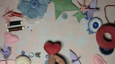 4k shoot of a composition of crafts and handmade tools Stock Footage 63421065