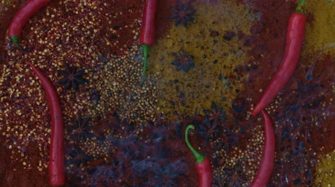 4k shoot of a creative composition with chilli and spices on smoke Stock Footage 64268159