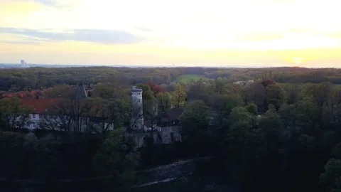 4k shooting from the air at sunset, Cappenberg Castle in the west German Stock Footage 150594435