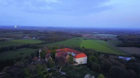 4k shooting from the air at sunset, Cappenberg Castle in the west German Stock Footage 150594496