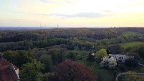 4k shooting from the air at sunset, Cappenberg Castle in the west German Stock Footage 150594559