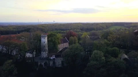 4k shooting from the air at sunset, Cappenberg Castle in the west German Stock Footage 150594622