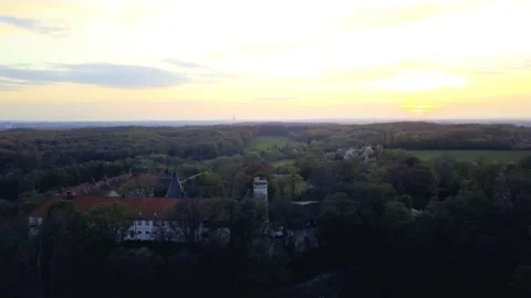 4k shooting from the air at sunset, Cappenberg Castle in the west German Stock Footage 150594795