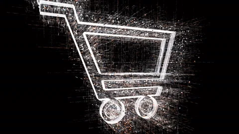4k shopping cart symbol.binary computer code,changing from zero to one digits. Stock Footage 91439997