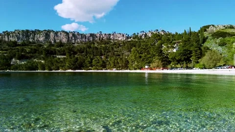 4K shot of beautiful Rock formations around the Kasjuni beach in Split, Stock Footage 168363126