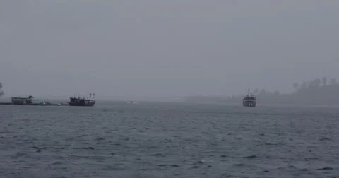4K: Shot From Boat Deck Rainy Day In Indonesia Islands Stock Footage 63173209