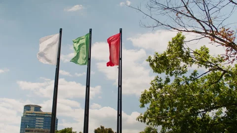 4K shot of Bulgarian flag in Sofia. Three flags, white, green, red. Stock Footage 218398921