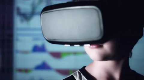 4k Shot of a Child with Virtual Reality Headset Watching Statistics and Science Stock Footage 68345086