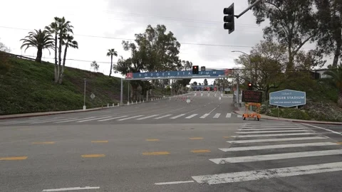 4K shot of closed Los Angeles Dodgers Stadium during Covid-19 pandemic lockdown Stock Footage 139315341