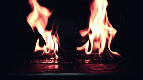 4k Shot of Laptop Burning in Fire Flames Stock Footage 68299397