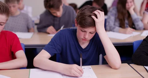 4k, Shot of a student struggling with his class work. Slow motion. Stock Footage