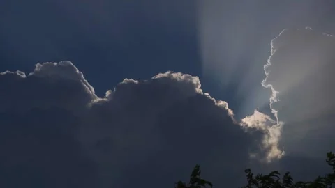 4K shot of sun rays coming from behind the clouds during the sunny day. Stockbeeldmateriaal 244450241