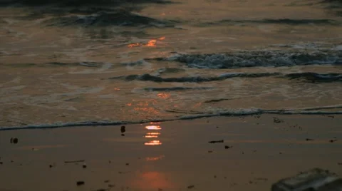 4K Shot of Sunset reflection on water on beach in Goa Stock Footage 49167038