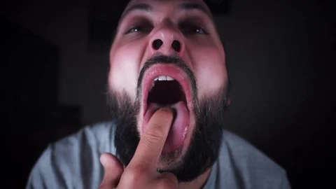 4K Sick Man Looking in Mirror at Tongue Stock Footage 78214183