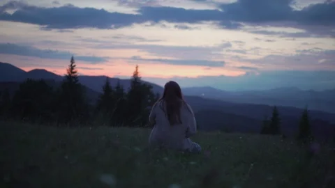4K Side concept portrait of gorgeus millenial young alone girl sitting on Stock Footage 119781522
