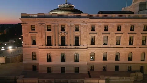4K Side Scrolling Aerial Shot Of Saint Paul Capitol Building After Sunset Stock Footage 223501095