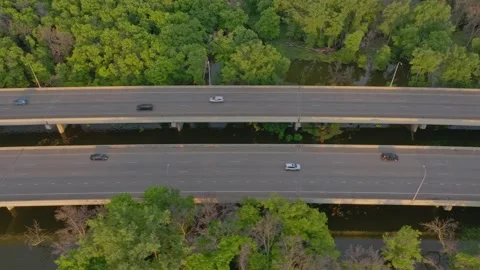 4K Side Scrolling Downward Drone Shot Of Bloomington Ferry Bridge Savage MN Stock Footage 278381215