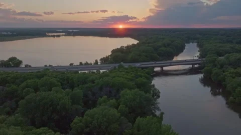 4K Side Scrolling Drone Shot Of 169 Bridge Over Minnesota River At Sunset Stock Footage 278381107
