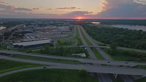 4K Side Scrolling Drone Shot Of 169 and Sioux Trl in Savage MN At Sunset Stock Footage 278381211